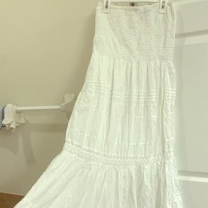 Strapless white woven boho midi dress